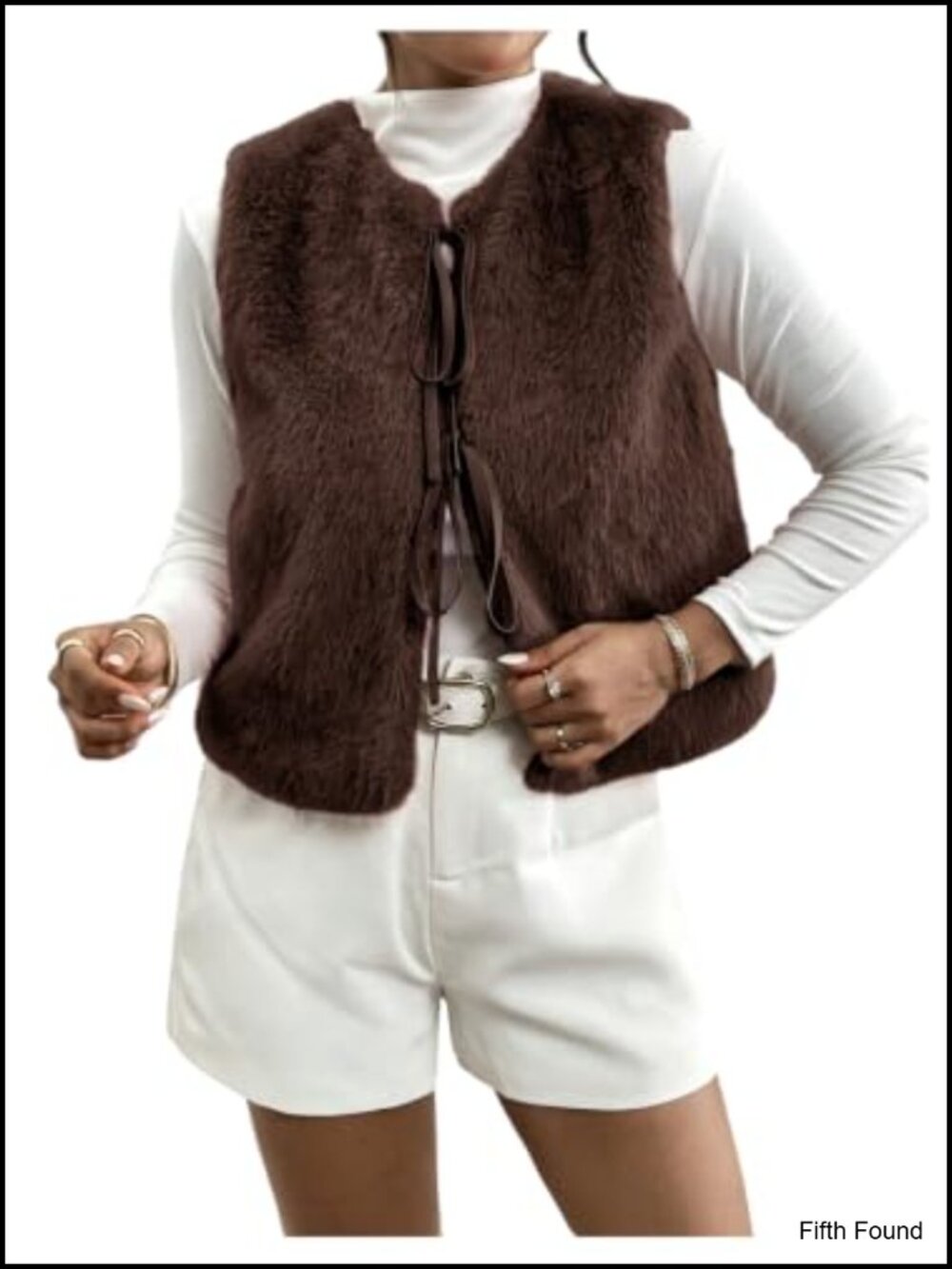 Faux Fur Sleeveless Vest Fuzzy Tie Front Warm Waistcoat Outerwear
